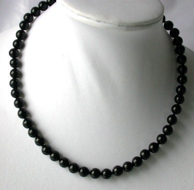 Genuine 17'' 8mm black round agate necklace