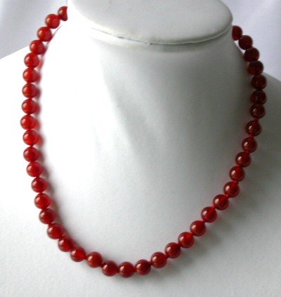 Genuine 17'' 8mm red round agate necklace