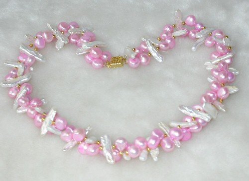 Genuine 17'' double 8-9mm pink & white pearl necklace
