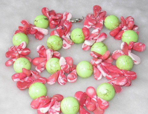 Gorgeous 17''/7.5 pink coral green turquoise necklace bracelet s