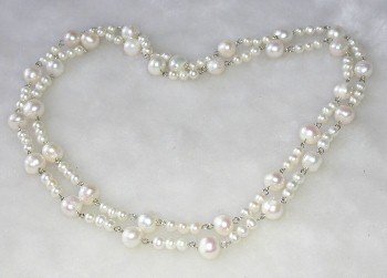Gorgeous 34'' genuine pearl silver chain necklace