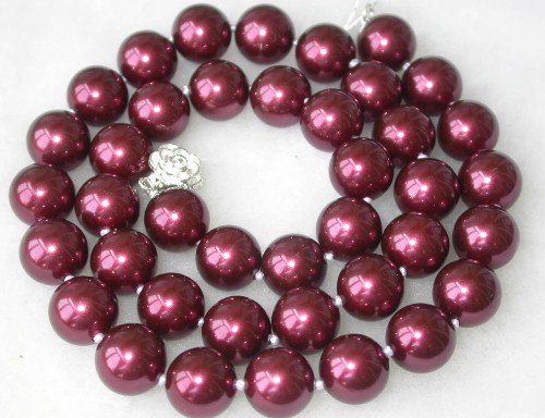 Graceful 10mm wine red Seashell pearl silver clasp necklace
