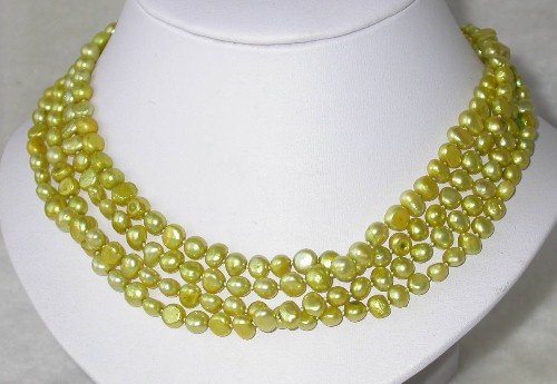 Graceful 17'' 4-rows 6-7mm green pearl necklace