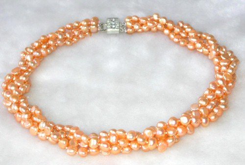 Graceful 17'' 4-rows 6-7mm orange pearl necklace