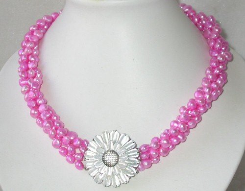 Graceful 18'' 4-rows 7-8mm peach pearl cameo clasp necklace