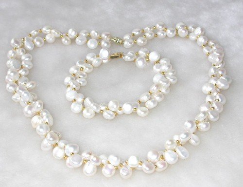 Graceful 18''/ 7.5'' 8-9mm double white pearl necklace set