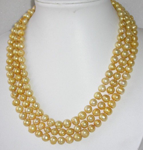 Graceful 65'' long 8-9mm yellow pearl necklace