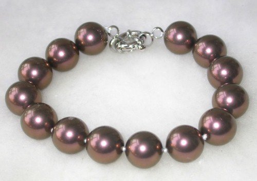 Graceful 7.5'' 12mm brown seashell pearl bracelet