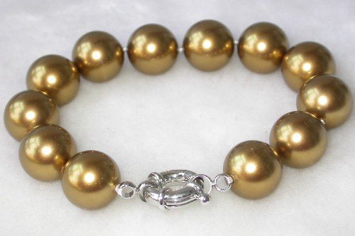 Graceful 7.5'' 12mm coffee seashell pearl bracelet