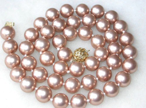 Graceful 8mm champagne Seashell pearl necklace