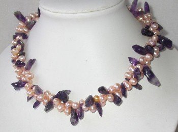 Graceful! 16.5'' pink pearl nature amethyst necklace