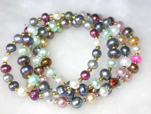 Wholesale 4 pcs. 7'' multi-color pearl wire bracelets