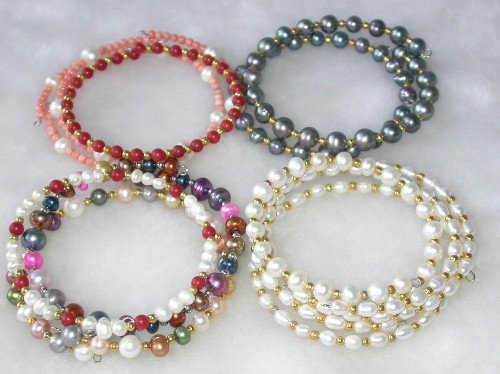 Wholesale 5 pcs. 7'' multicolor pearl gem bracelets