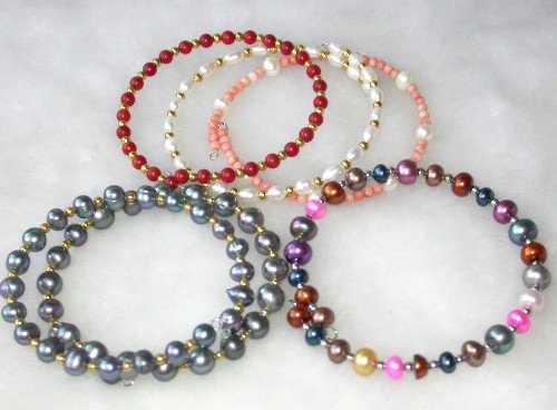 Wholesale 5 pcs. 7'' multi-color pearl gem bracelets