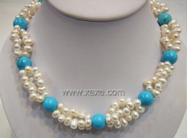 13MM Turquoise and 7MM Fresh Water Pearls Necklace