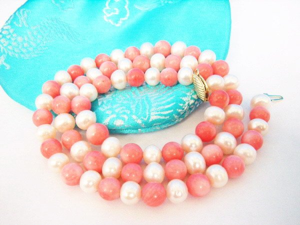 7 MM Fashion Fresh Water Pearl with Pink Coral Necklace