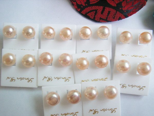 Wholesale 10 A++ 9mm Pink FW Pearls Studs Earrings