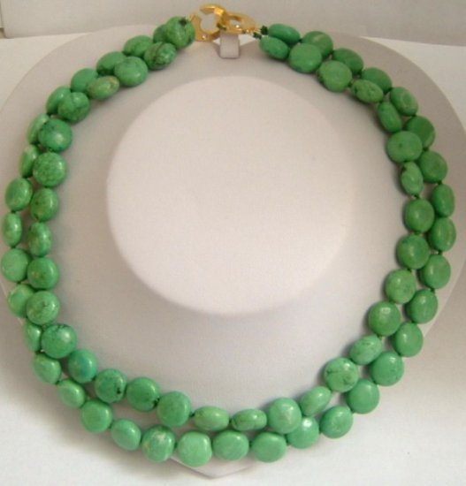 2 strands natural turquoise beads necklace 9k clasp