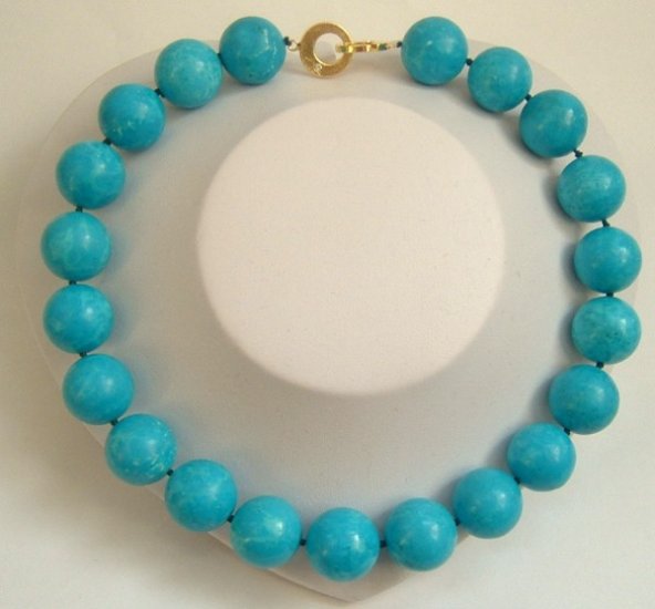 20mm bigger sky-blue natural turquoise bead necklace 9K