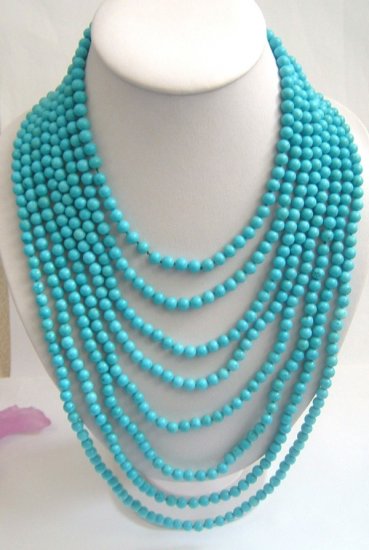 8 strands sky-blue turquoise beads necklace SS925 clasp