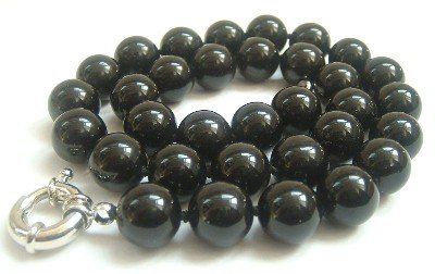 Graceful 12mm AA black Jade Bead Necklace