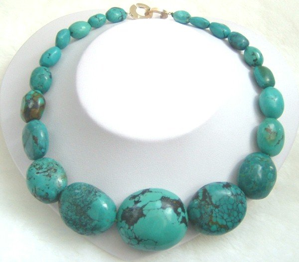 blue natural Old-turquoise beads necklace 9k