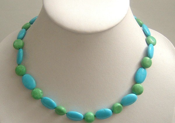 blue natural turquoise & green beads necklace