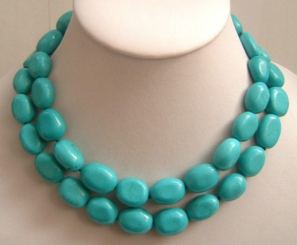 blue turquoise beads SS-925 silver necklace