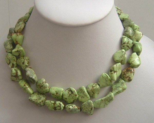 yellow natural turquoise beads SS-925 silver necklace