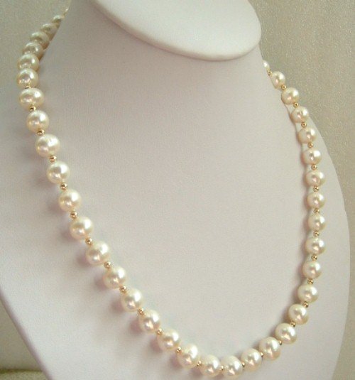 10mm round white Cultured Freshwater Pearl necklace 14K