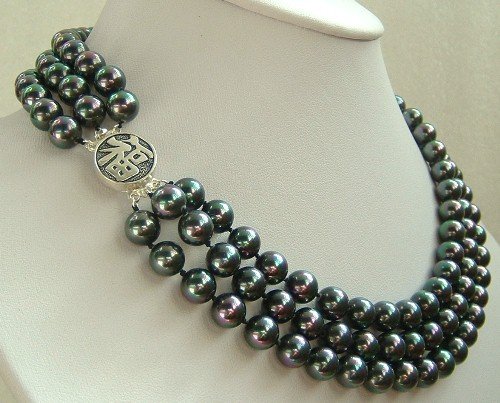16-18'' 8mm black bright seashell pearl necklace