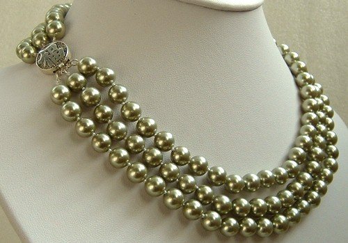 16-18'' 8mm gold green sea shell pearls necklace