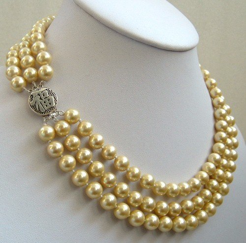 16-18'' 8mm yellow sea shell pearls necklace