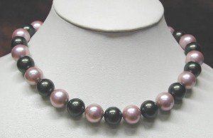 17'' 12mm black&peachblow sea shell pearl necklace