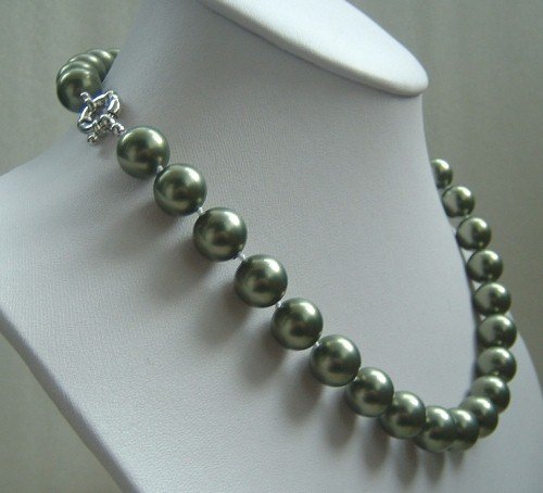 17'' 12mm sea green color sea shell pearls necklace