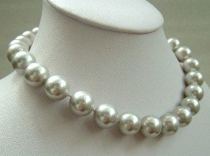 17'' 14mm grayish colors sea shell pearls necklace