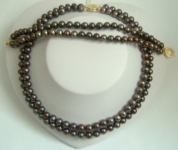 2 strands Real black freshwater pearls necklace set