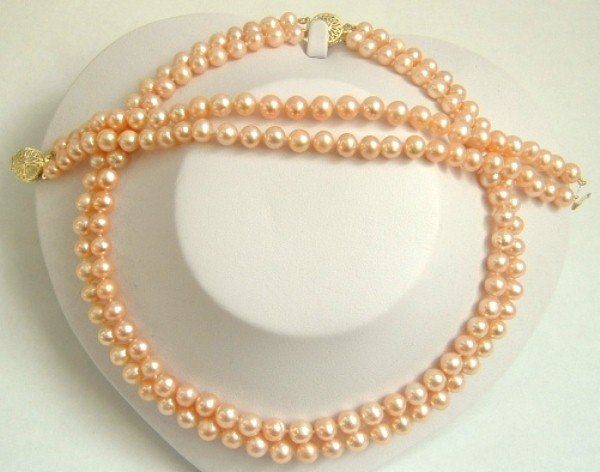 2 strands Real pink freshwater pearls necklace set 9k