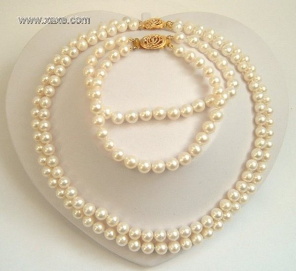 2 strands Real white freshwater pearls necklace set