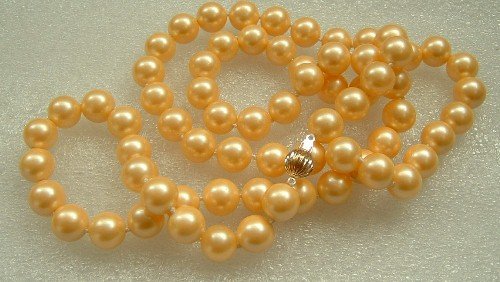 32'' 10mm yellow color sea shell pearls necklace