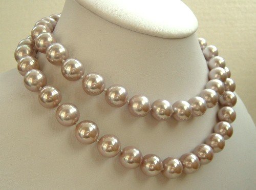 32'' 12mm purple sea shell pearls necklace