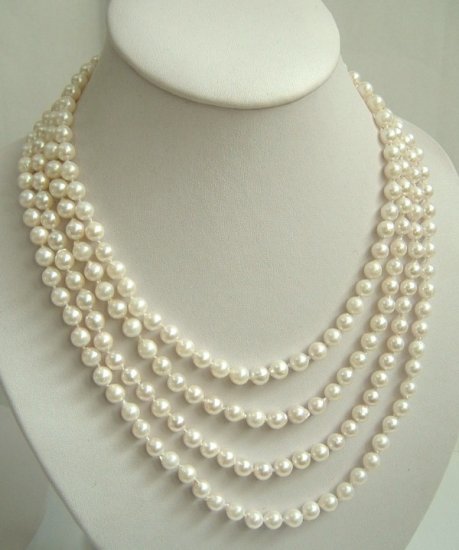 4 strands Real white sea water cultured pearls necklace