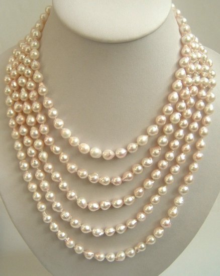 5 strand Real pink sea water cultured pearl necklace