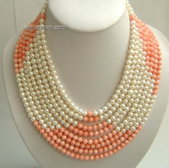 8 strand white color freshwater pearls &coral SS925