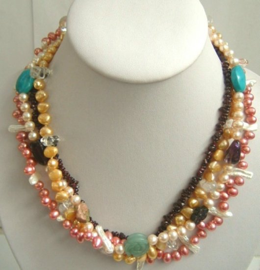 Multicolor gem Fw pearl necklace