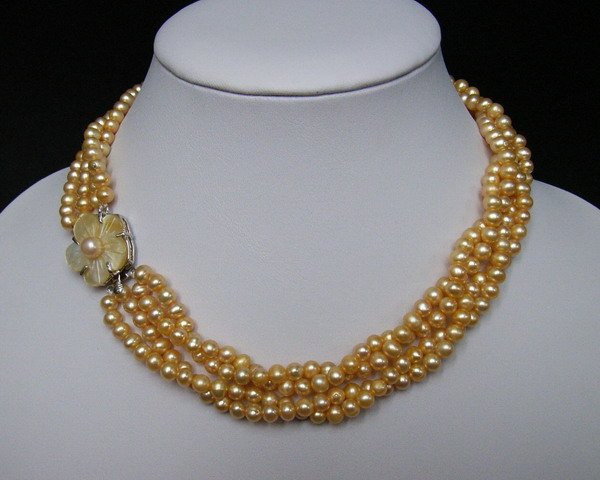 5 MM 3 Strings Fresh Water Pearls Necklace-Yellow
