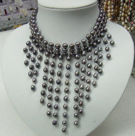 5-6mm Fresh Water Pearls and Crystal necklace