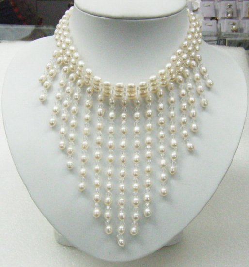 5-6mm white Pearls and Crystal necklace