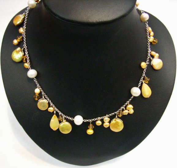 Fantastic Golden Fresh Water Pearls Necklace silver