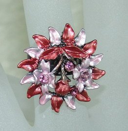 Rhinestone ring red flower
